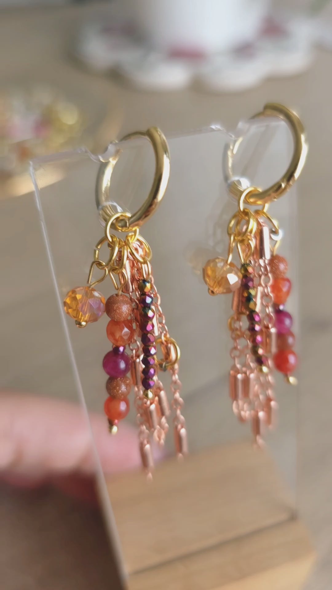 Colorfully blushy elegant  chain earrings