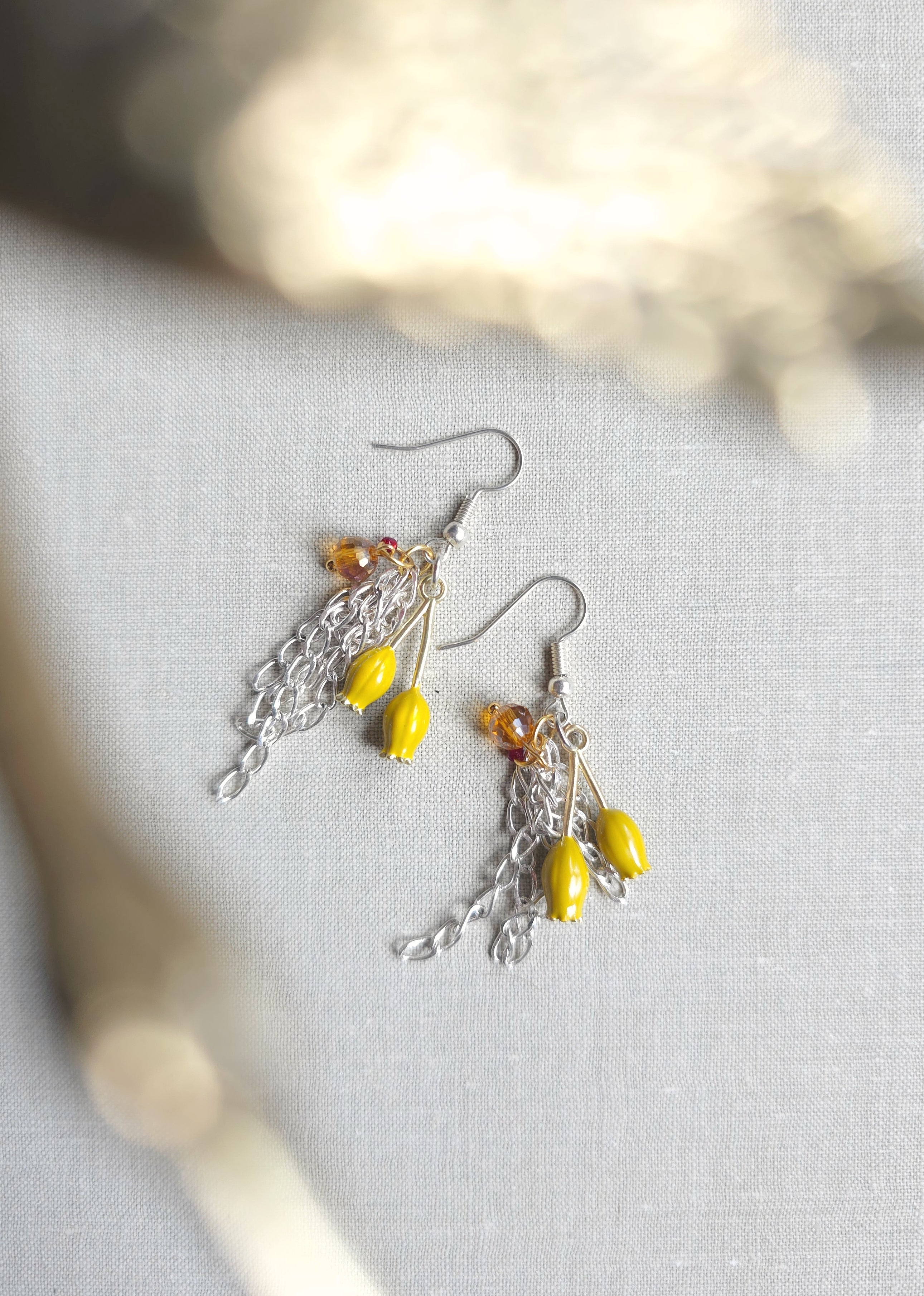 Sunny yellow tulip bloom earrings