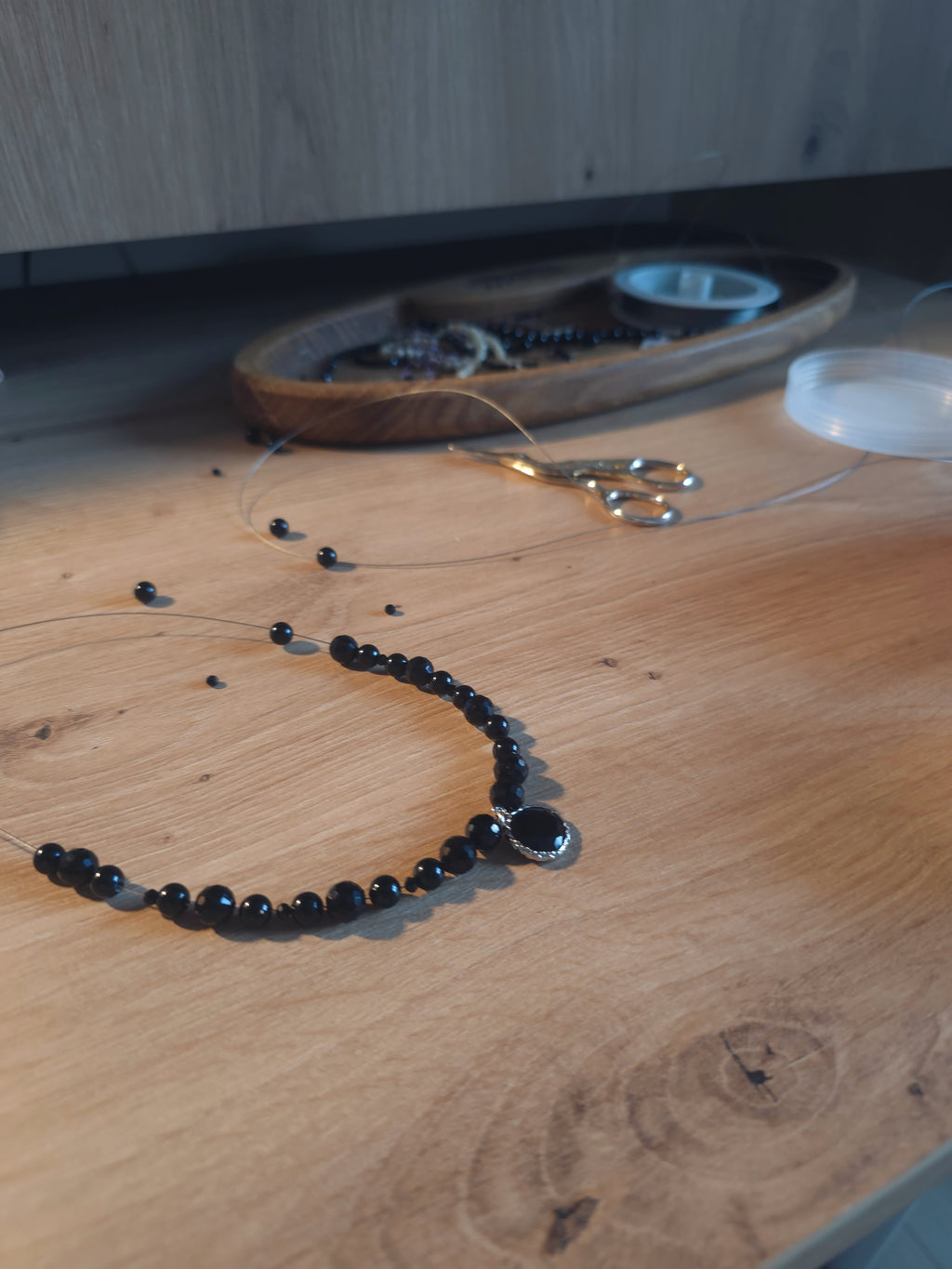 Black magic necklace from glass crystals,  onyx & glass pendant