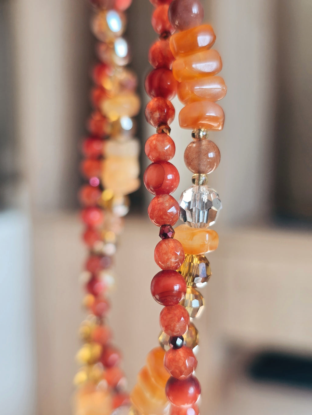 Terracotta orange agate stone and mother of pearl necklace