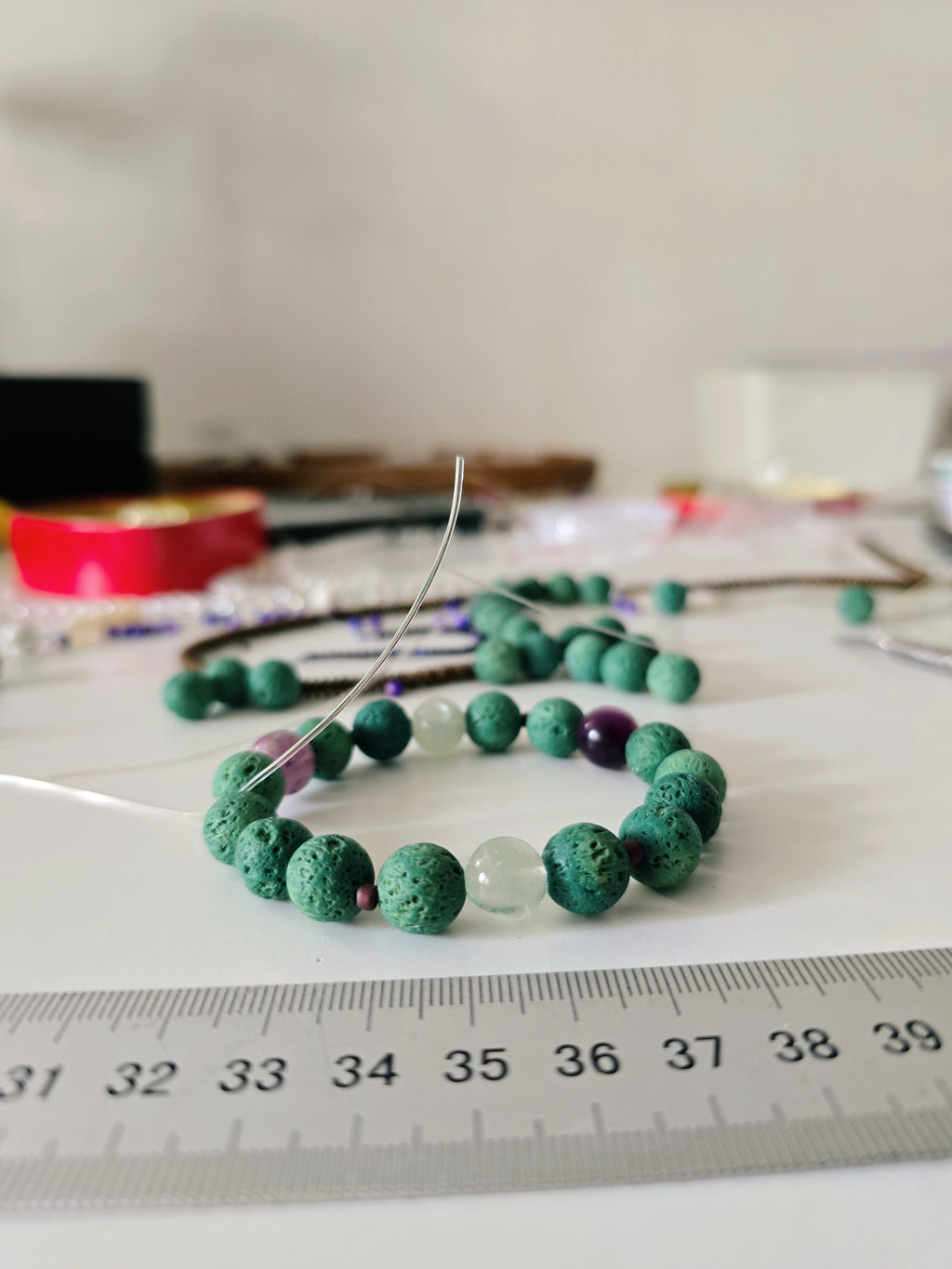 Turquoise blue lava stone and fluorite bracelet