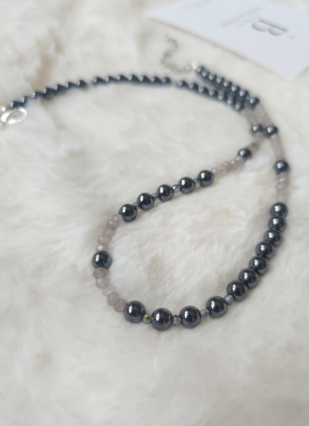 Down to earth hematite and jade stone necklace