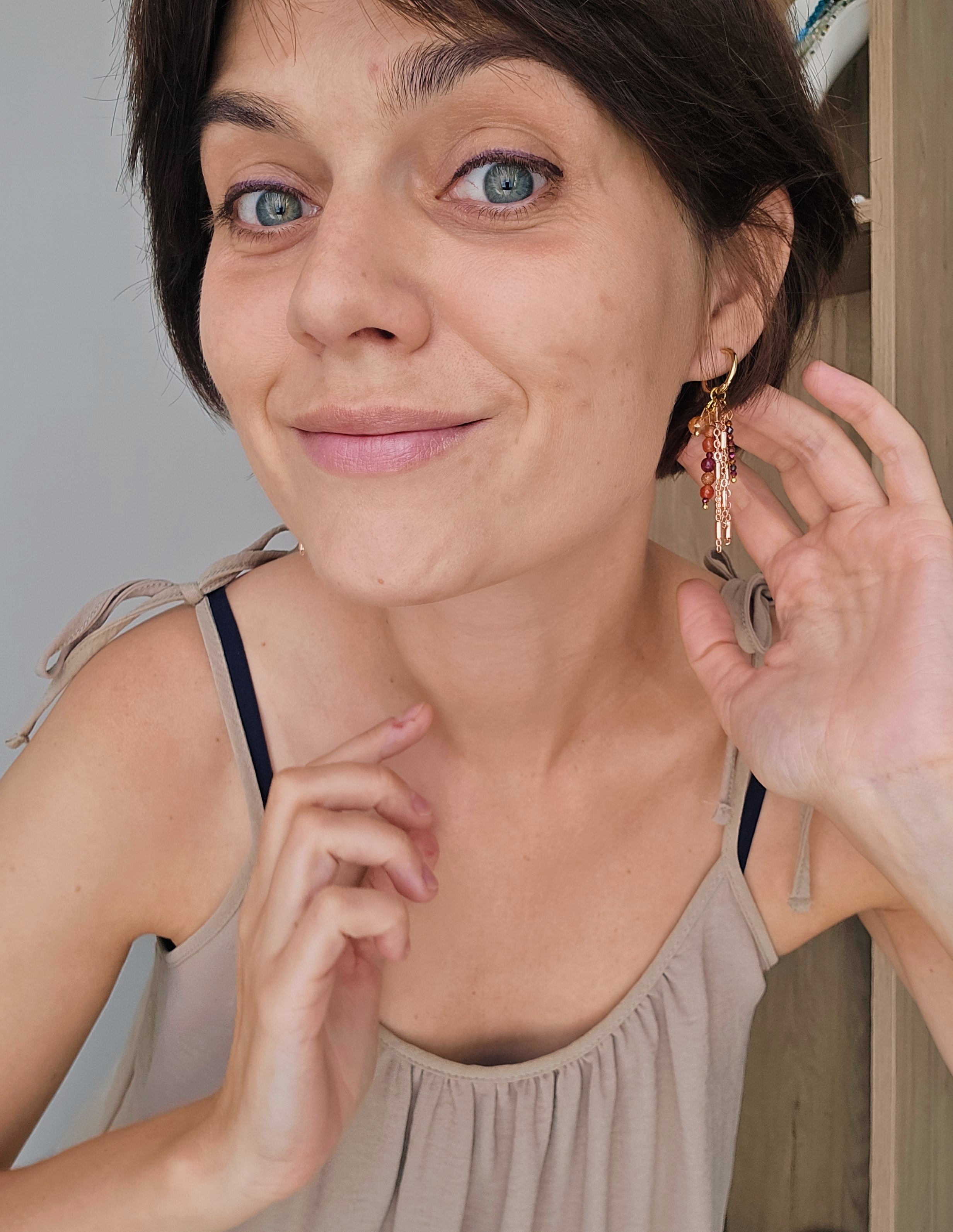 Colorfully blushy elegant  chain earrings