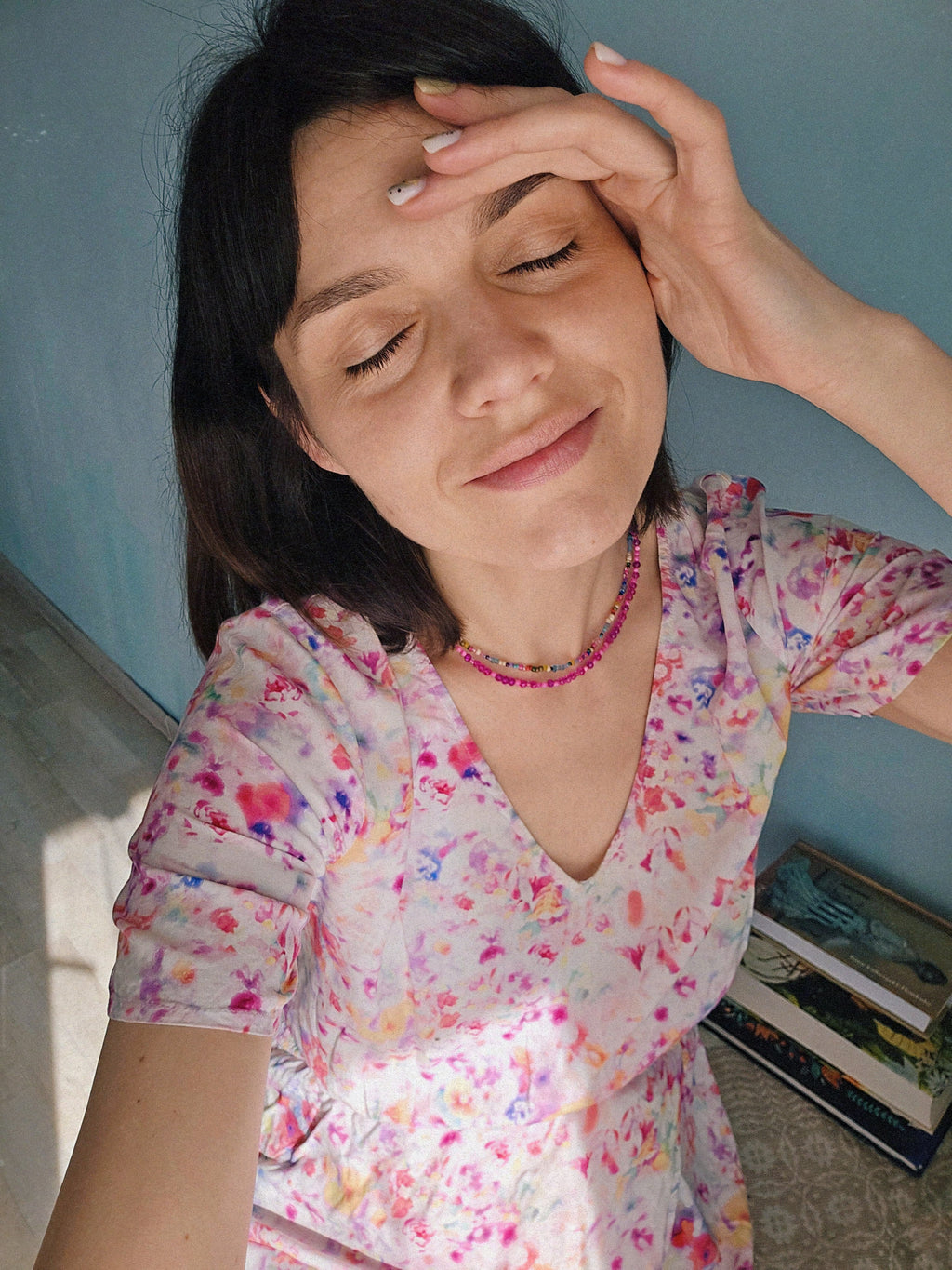 Bold pink sparkling strand necklace