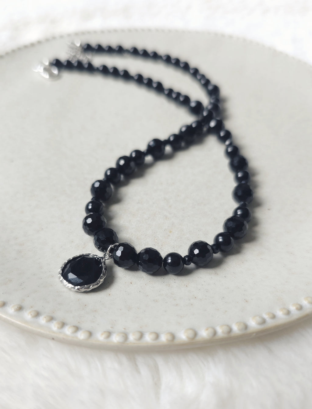 Black magic necklace from glass crystals,  onyx & glass pendant