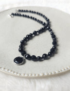 Black magic necklace from glass crystals,  onyx & glass pendant