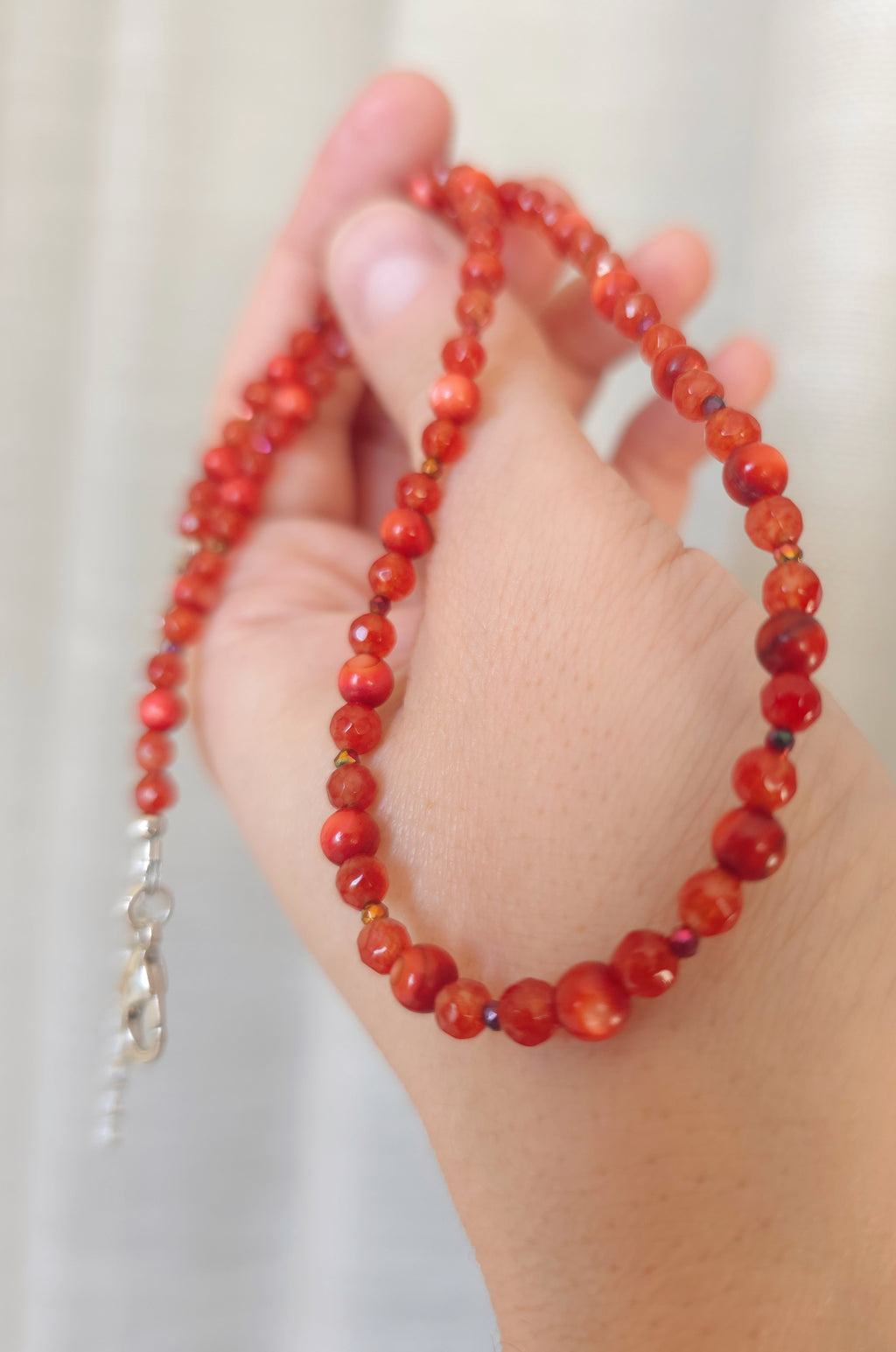 Terracotta orange agate stone and mother of pearl necklace
