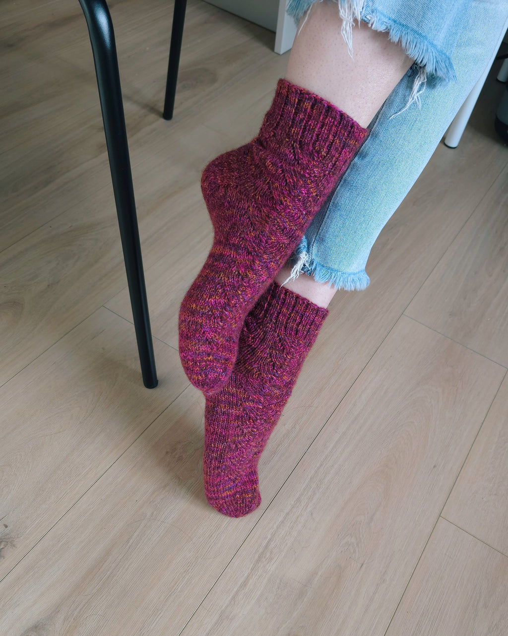 Rich pink handknitted  woolen socks