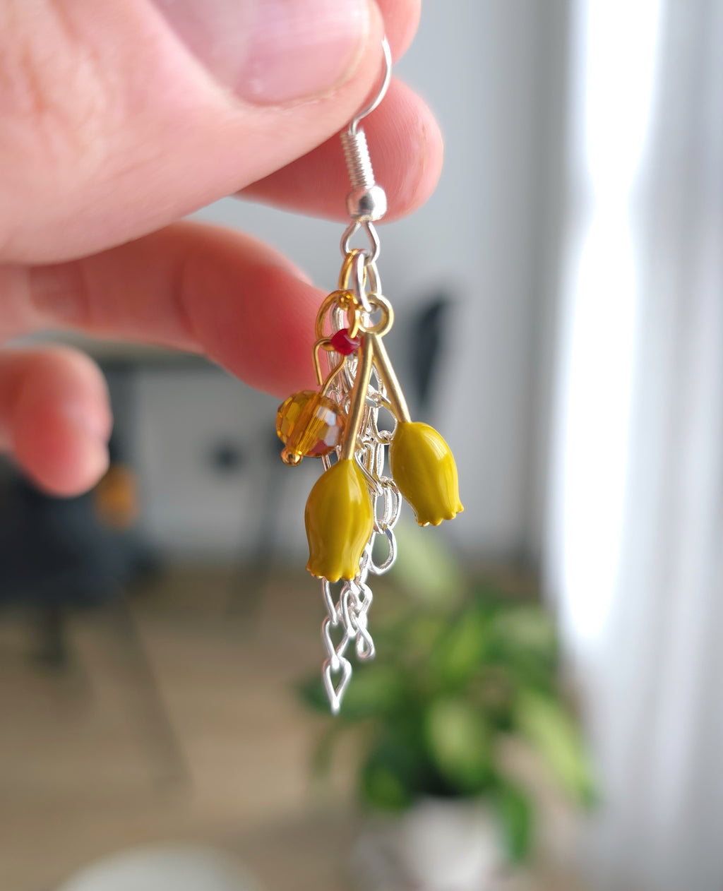 Sunny yellow tulip bloom earrings