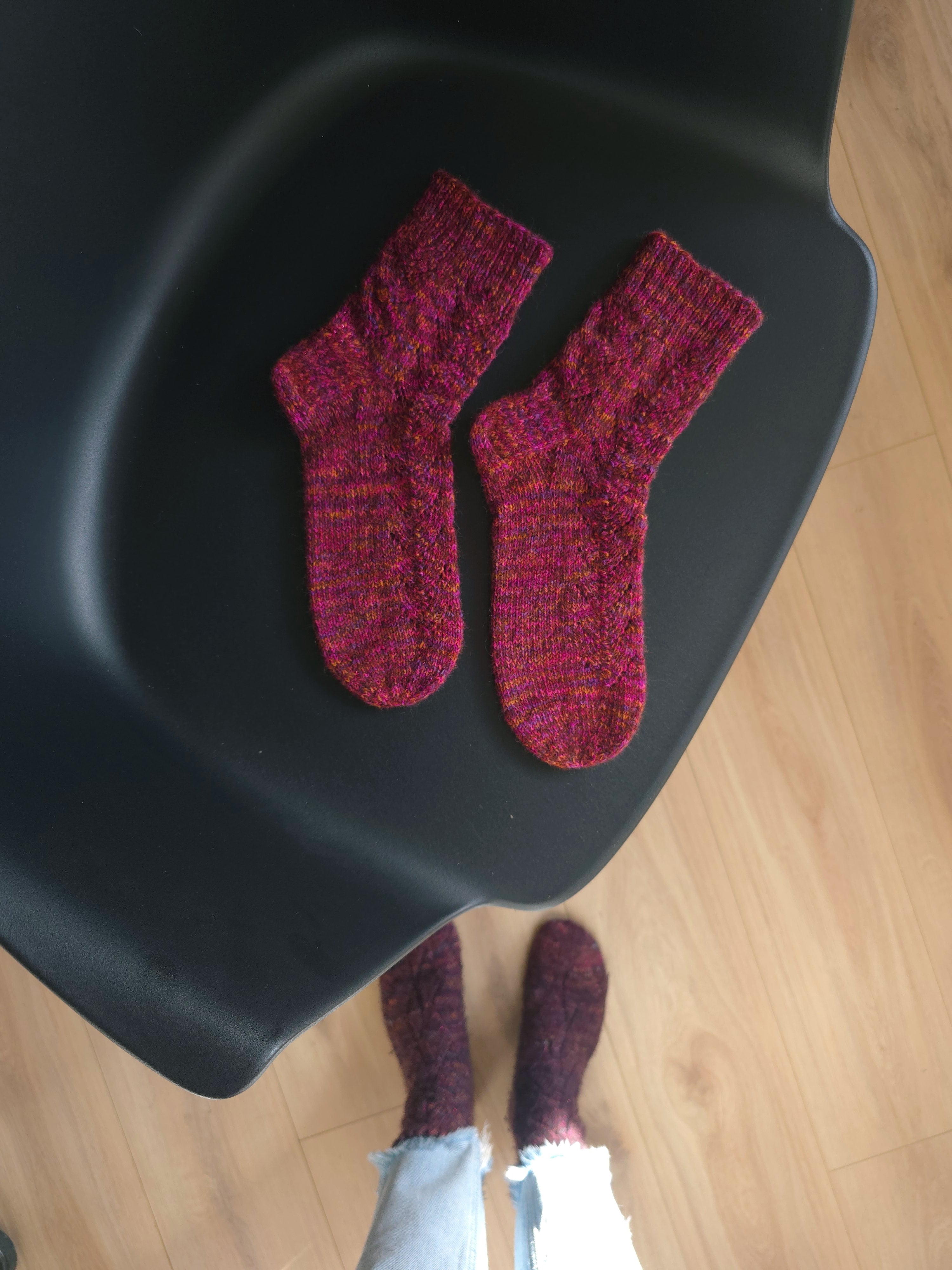 Rich pink handknitted  woolen socks