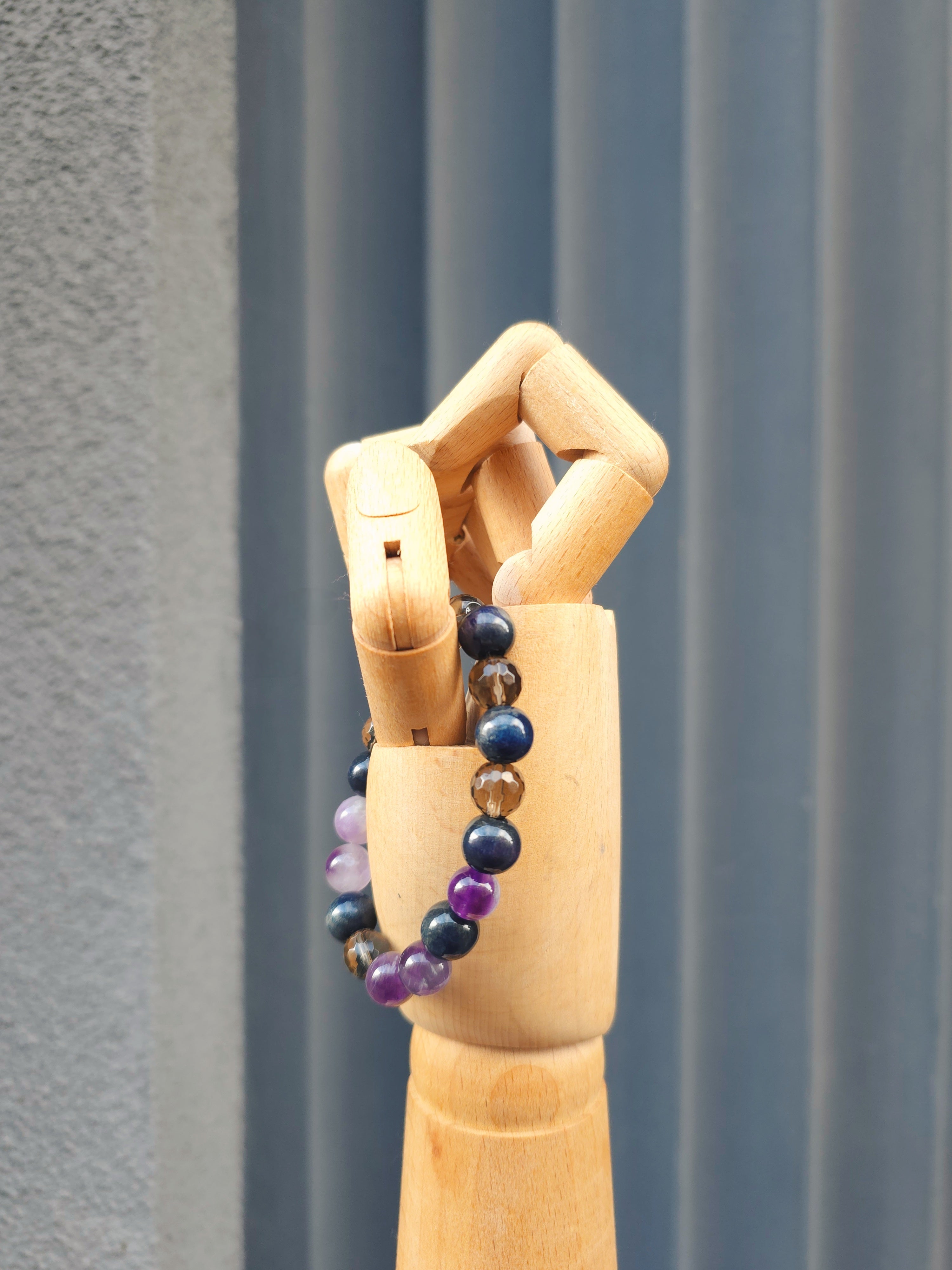 Beaded bracelet from handpainted, ametist and glass crystals beads. One of a kind jewelry