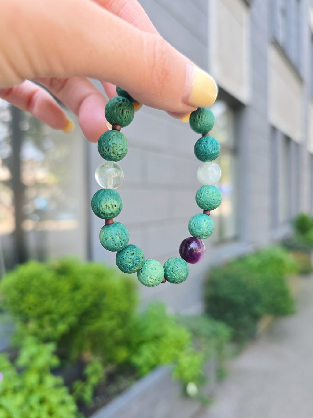 Turquoise blue lava stone and fluorite bracelet