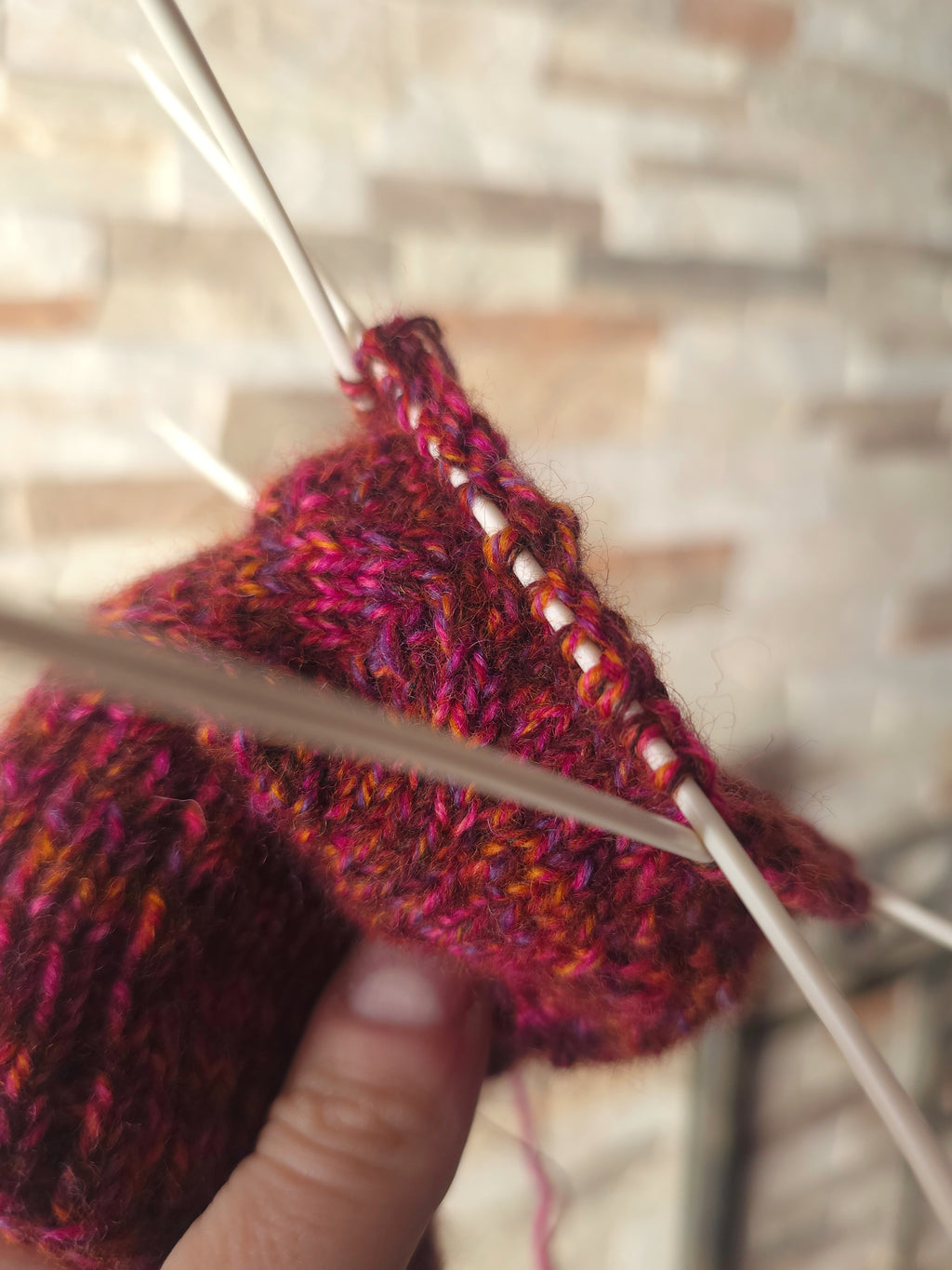 Rich pink handknitted  woolen socks